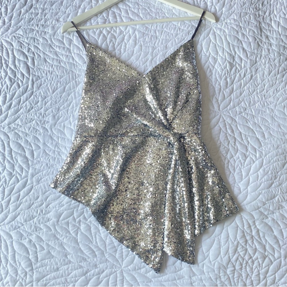 YAYA & co. Silver Sequin Asymmetrical Camisole